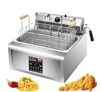 Freidora comercial, freidora eléctrica de 16 litros con función de elevación automática, freidora de grasa de acero inoxidable con cesta, control de temperatura y panel digital, for cocina casera