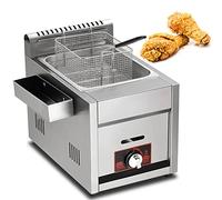 Freidora comercial Máquina de papas fritas a gas de acero inoxidable Lgp con cestas y tapa Acero inoxidable ajustable Potencia de fuego ajustable para papas fritas Donuts Fish (Gas
