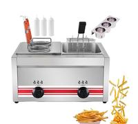 Freidora comercial, olla eléctrica de doble tanque de acero inoxidable con capacidad de 20 L con control de temperatura para papas fritas y filetes de pollo