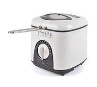 Freidora compacta KitchenPerfected de 1 litro, antiadherente, con control de termostato, cesta para freír con asa extraíble, pies antideslizantes, tapa desmontable, ventana de visualización, blanco marfil, E6010WI