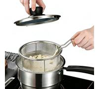 Freidora de acero inoxidable 304 con cesta, tapa, vaporera, olla para freír con asa, olla pequeña para freír, hervir y cocinar al vapor que ahorra aceite(18cm)