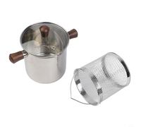 Freidora de acero inoxidable 304 con mango de nogal y cesta coladora de malla, utensilios de cocina antideslizantes de 1.5 L o 2.0 L para estufas de gas, inducción y eléctricas (B-1.5L)