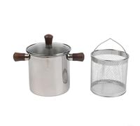 Freidora de acero inoxidable 304 de alta calidad con sistema de filtración integrado y mango de nogal para un rendimiento fiable en gas o inducción (B-1.5L)