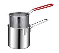 Freidora de acero inoxidable con cesta de fácil agarre con mango rojo, juego de herramientas multifuncionales para cocina, patatas fritas, pollo, pescado y tempura