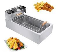 Freidora de Acero Inoxidable de 22 L con Temperatura Ajustable de 50 a 300 °C, freidora eléctrica de 3200 W, Corte de Seguridad, Cesta extraíble de fácil Limpieza para encimeras comerciales (A)