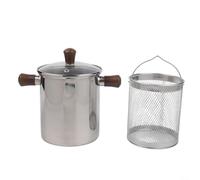 Freidora de acero inoxidable, opciones de 1,5 L y 2,0 L con cesta de freír, mango de nogal para un agarre antideslizante, filtración eficiente de aceite para uso doméstico y cocina (B-2L)