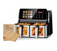 Freidora de Aire 10L Doble Cesta con Sync, 2000W, Panel Táctil Digital, Freidora Sin Aceite, Horno de Aire Multifunción, 12 Programas Automáticos, Ventana y 50 Hojas de Papel de Horno