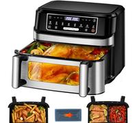 Freidora de Aire 12L con Recetas | Airfryer XXL Cesta Única Dobles Ajustable 8-en-1 Freidora Aire Grande Doble Zona Control de Temperatura Independiente,Air Fryer Máx 200℃ con Ventana y Luz Interior