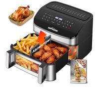 Freidora de Aire 12L Doble Resistencia - 2600W Doble Cesta Grande Airfryer con Arriba y Abajo, Air Fryer 13 en 1 con Ventana Independiente y Luz,Flexible Ajuste 1 o 2 Zonas para 4-7 Personas, Familiar
