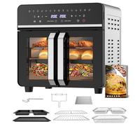 Freidora de Aire 23L XXL Mini Horno con Puertas Francesas, 2600W Air Fryer Dual Zone con Smart-Touch, Sync Finish, 15 Programas, Recetario & 13 Accesorios Inclusos, Metal