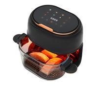 Freidora de aire caliente de 4 L con pantalla táctil y cesta de cristal visible, 1350 W, 220-240 V, 140-374 F, temporizador de 24 horas, freidora de aire caliente multifuncional para familia, patatas
