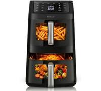 Freidora de aire caliente doble XXL 11 L con 2 cámaras verticales, Smart Finish & Sync, iluminación interior, ojo de buey de cristal, 6 programas automáticos, función grill, pantalla táctil.