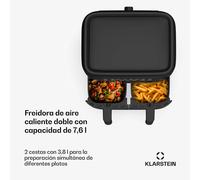 Freidora de aire caliente VitaFry Duo 7,6 litros 2 zonas de cocción 6 programas Klarstein