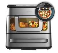 Cecotec Freidora de Aire y Horno - Air Fryer 18L Cecofry FoodCourt 18000 4Pizza. 2700W, Horno 12", Temp. Máx. 230ºC, 9L Pared Divisoria y 200ºC, Función Sync, Pizza Stone, Display a Color, Acero Inox