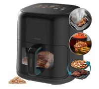 Cecotec Freidora de Aire sin Aceite 4L Plancha Grill con 4 Resistencias Ahumador Integrado Air Fryer Cecofry&Grill Smokin'Prime 4000. 1900W, Pared Divisoria Móvil, 40-20ºC, 10 Menús