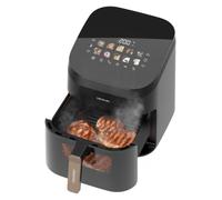 Cecotec Freidora de Aire 6,5 L Cecofry&Grill Smokin' 6500 Grill | Potencia de 2200 W, Doble Grill Integrado, Función Ahumador, Dorado Perfecto en Carnes, Sabor de Parrilla, Platos Saludables