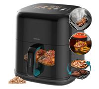 Cecotec Freidora de Aire sin Aceite 6,5L Plancha Grill Doble Resistencia Ahumador Integrado Air Fryer Cecofry&Grill Smokin'Prime 6500. 2200W, Pared Divisoria Móvil, 40-200 °C