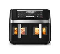 Freidora de Aire con Doble Cesta 10L, Grande Air Fryer con Ventana Visualizada, 8 en 1 Preajustes de Cocción con 2 Cajones 5L, 2600 W de alta potencia para una cocción rápida, Apto para lavavajillas
