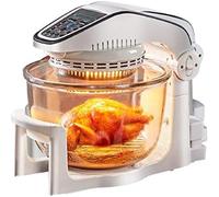 Freidora de aire con horno halógeno y recipiente de vidrio extraíble, capacidad de 10 l, multicocina con controles de tiempo y temperatura para asar, freír, tostar o dorar.