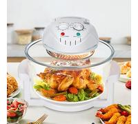 Freidora de aire de 17 litros, freidora eléctrica inteligente con recipiente de vidrio visual extraíble, control de doble perilla, apagado automático y base de aislamiento térmico para asar