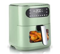 Freidora de aire de 6 l, cesta individual, ventana de visualización, silenciosa, fácil de limpiar, con temporizador y pantalla táctil, 10 hojas de papel de horno (verde)