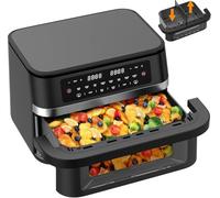Freidora de Aire Dual Zone 11L XXL - 2950W Air Fryer con Doble Compartimento y Separador Extraíble, 8 Programas, Ventana de Visualización, Pantalla Táctil, Ideal para Familias y Grandes Porciones