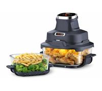 Freidora de aire inteligente de vidrio para cocina 4 en 1 - Air Fryer para hornear, recrisp y Max Crisp - 4 L + 1,5 L Torre Turbo Pro con recipiente de vidrio - Compacta y portátil - Negro