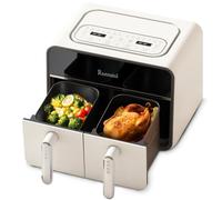 Freidora de Aire Runnatal con Doble Cesta 8L Freidora Sin Aceite, Capacidad Adecuada, 2100W, 1-8 Personas, 14 en 1, 40-200°C, Ventana Visible, Pantalla Táctil LED, Uso Rápido y Crujiente