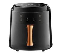 Freidora de aire sin aceite de 6L con pantalla táctil LED inteligente y cita inteligente, freidora eléctrica doméstica en color negro.