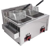 Freidora de gas comercial con 2 cestas - 20 l x 2 gran capacidad, control preciso de temperatura para papas fritas, pescado y más de calidad restaurante