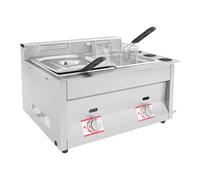 Freidora de gas comercial de 10 L + 10 L, doble tanque, de acero inoxidable, con 2 cestas y tapa, temperatura ajustable para restaurantes, salones de comida, cocina casera, snack bar