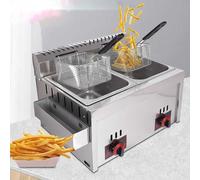 Freidora de gas comercial, doble GLP, de acero inoxidable, 2 unidades, gran capacidad, cestas extraíbles, potencia de fuego ajustable, fácil de limpiar