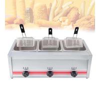 Freidora de gas comercial, freidora de propano y GLP de acero inoxidable con cestas dobles y control de temperatura, capacidad de 20 litros para cocinar en restaurantes