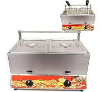 Freidora de gas comercial profesional, freidora dual de 22L a gran capacidad, potencia de fuego ajustable, con canastas y tapa, 304 acero inoxidable de grado alimenticio, para el hogar y el comercio,