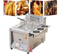 Freidora de gas de 10 L/20 L, sartén comercial de acero inoxidable con cesta y comedero para especias, para papas fritas, donas, pescado, fácil de limpiar, doble (un solo mango
