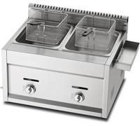 Freidora de gas de doble tanque, acero inoxidable, 57 x 46 x 40 cm | Controles de quemador dual, chimenea extraíble, incluye cestas para freír, estante de goteo lateral, rejillas de ventilación