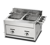 Freidora de gas licuado de acero inoxidable, freidora de gas de doble cesta de 23 litros para uso comercial, potencia de fuego ajustable, acero inoxidable extraíble y lavable, para uso doméstico