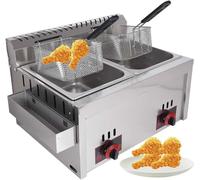 Freidora de gas LPG de acero inoxidable de 10 litros, ideal para uso doméstico y comercial, potencia de fuego ajustable, completa con cestas y tapas para patatas fritas, donas, pescado. Limpieza sin