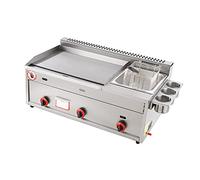 Freidora de gas multifuncional + plancha, freidora de gas de 30 l, freidora de papas fritas de pollo de acero inoxidable con cuchara de cesta para restaurante comercial, cocina casera