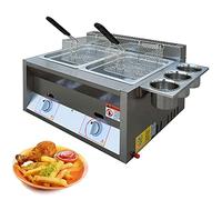 Freidora De Gas Profunda De 6L/6L+6L con Cesta, Freidora Profunda De Gas LPG Comercial, Material De Acero Inoxidable, para Papas Fritas Restaurante Cocina Casera (Size : 6L+6L+2*Fried baske