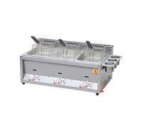 Freidora de gas propano de escritorio comercial, freidora de gas propano de gran capacidad de acero inoxidable LPG para pollo y papas fritas, freidora doble con cesta y tapa, ideal para cocinar al