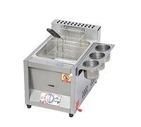 Freidora de gas propano de escritorio comercial, freidora de gas propano de gran capacidad de acero inoxidable LPG para pollo y papas fritas, freidora doble con cesta y tapa, ideal para cocinar al