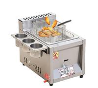 Freidora de grasa profunda, freidora de GLP de acero inoxidable, freidora de grasa de acero inoxidable con cesta extraíble, control de temperatura independiente, con tapa