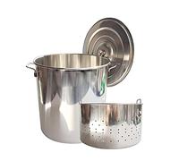 Freidora de pavo de acero inoxidable, olla grande comercial para mariscos, cangrejos y cangrejos hervidos, con colador y tapa para cocinar al aire libre y preparar cerveza casera. Plateada, 45 c
