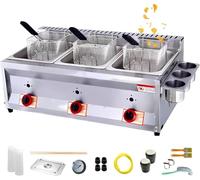 Freidora Doble Tanque 30L, Gran Capacidad Eléctrica Comercial con Control de Temperatura Independiente, Acero Inoxidable para Casa y Restaurante, Profesional y de Alta Eficiencia,3 Frying Pans