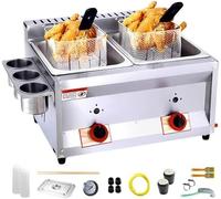 Freidora Doble Tanque 30L, Gran Capacidad Eléctrica Comercial con Control de Temperatura Independiente, Acero Inoxidable para Casa y Restaurante, Profesional y de Alta Eficiencia,2 Frying Pans