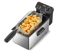 Freidora eléctrica 3L, freidora de 2000 W con revestimiento esmaltado antiadherente, termostato doble seguridad, piezas compatibles con lavavajillas, temperatura ajustable 130-190 °C