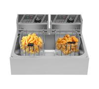 Freidora eléctrica comercial 2 tanques de 12 l 5000 W Freidora de aceite de acero inoxidable con 2 cestas de freír y tiempo ajustable 60-200 °C para arandelas de cebolla pollo frito Snack-Bars
