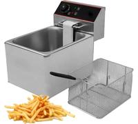 Freidora eléctrica comercial de 8 litros, freidora de sobremesa de acero inoxidable de 220 V con control de temperatura para restaurantes y cocinas domésticas.