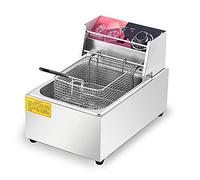 Freidora eléctrica comercial Freidora a gas de encimera comercial Acero inoxidable Temperatura ajustable e interruptor independiente Fácil de limpiar para cocinar alimentos en el (Cilindro único)